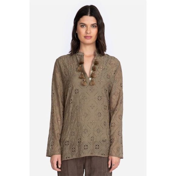 Johnny Was Vidya Eyelet Shirt Oregano Medium NWT - Picture 2 of 6